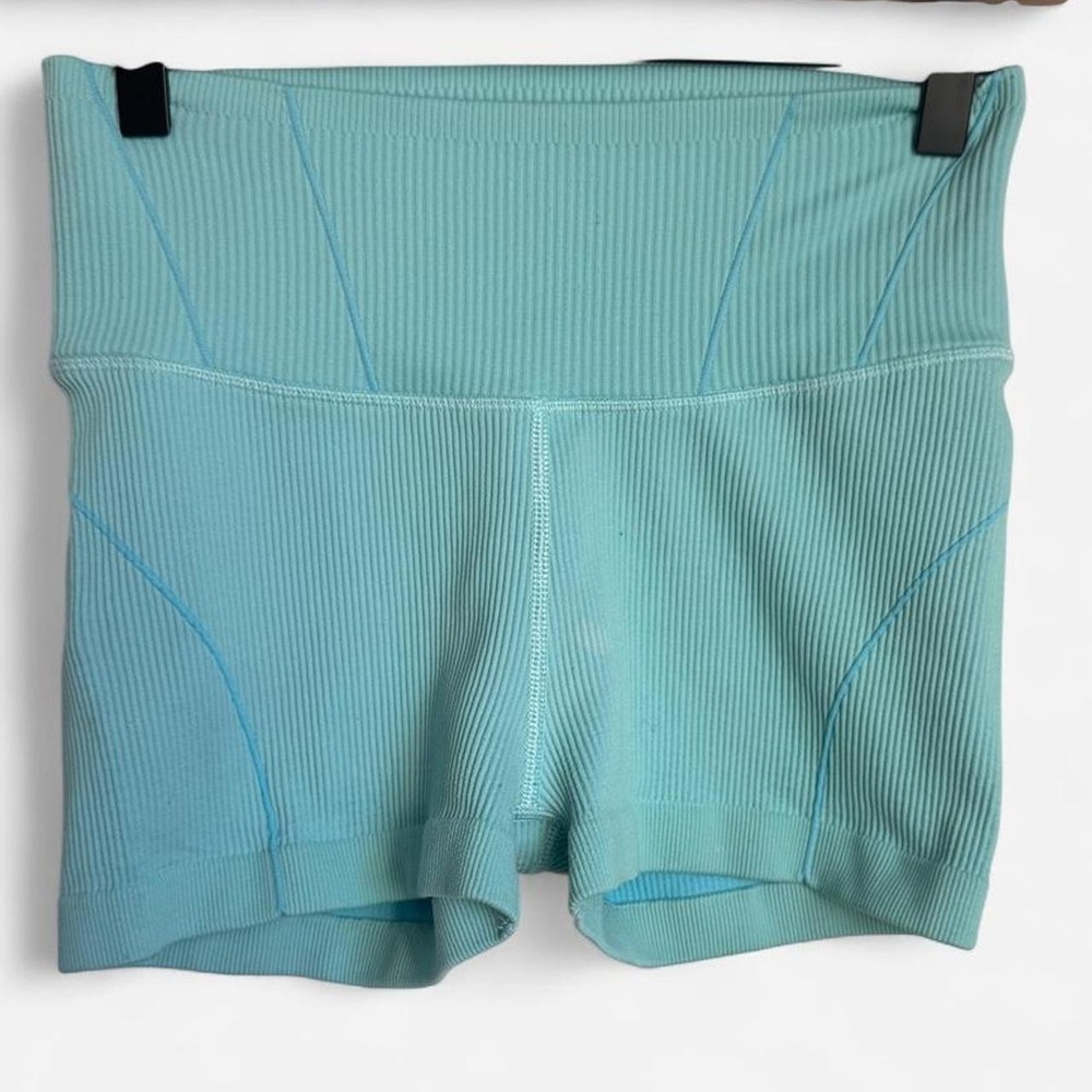 OFFLINE by Aerie Ribbed High Waisted Athletic Shorts Aqua Blue Medium